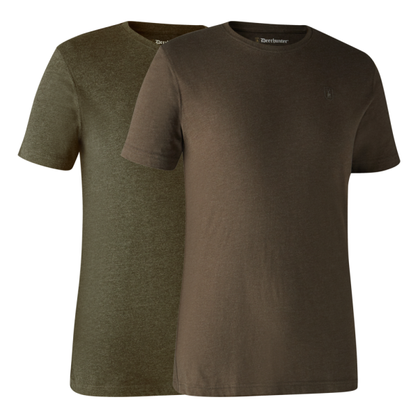 Deerhunter Basic T-Shirt im 2er-Pack Herren Adventure Green mel/Brown Leaf mel.