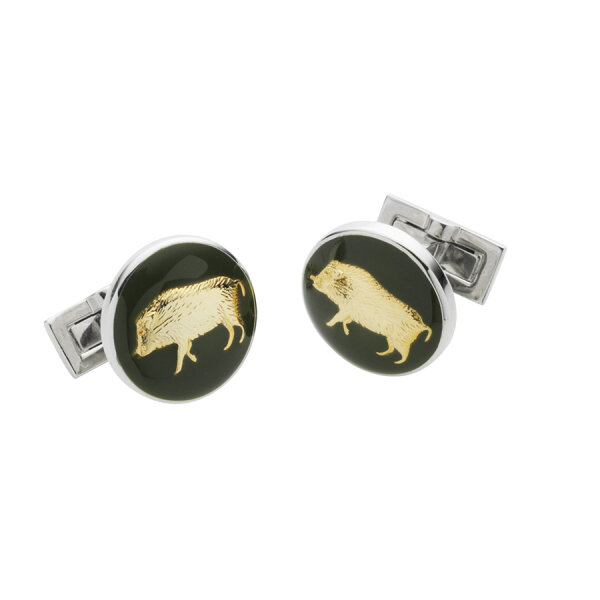 Laksen Manschettenknöpfe Wild Boar Cufflinks – British Racing Green