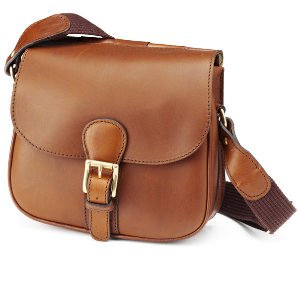 Laksen Cartridge Bag in Saddle Leather – Natural Mahogany